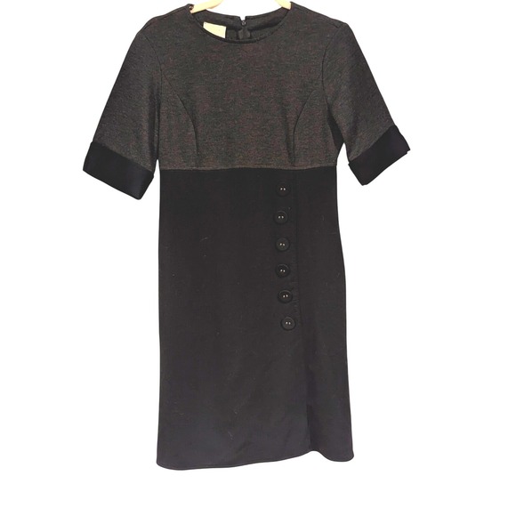 VTG 90s Donna Morgan Dress Women's Size 8 Black Gray Career Button Front Sheath - Picture 1 of 4